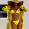 Women's Sexy Swimsuit 3 Piece Thong Bikini Set Triangle Halter Bathing Suit Sheer Mesh Beach Cover Up Maxi Dress