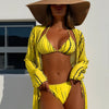 Women's Sexy Swimsuit 3 Piece Thong Bikini Set Triangle Halter Bathing Suit Sheer Mesh Beach Cover Up Maxi Dress