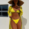 Women's Sexy Swimsuit 3 Piece Thong Bikini Set Triangle Halter Bathing Suit Sheer Mesh Beach Cover Up Maxi Dress