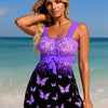 Women's Tankini Swimsuit Tummy Control Two Piece Bathing Suits Flowy Swim Dress with Shorts