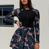 Women's Two Piece Rash Guard Set Swimsuits with Long Sleeve Tank Top & Ruffle Swim Skirt