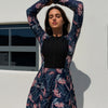 Women's Two Piece Rash Guard Set Swimsuits with Long Sleeve Tank Top & Ruffle Swim Skirt