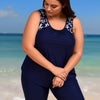 Women's Plus Size Two Piece Tankini Swimsuit with Pockets Tummy Control Bathing Suit with Boy Shorts
