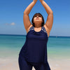 Women's Plus Size Two Piece Tankini Swimsuit with Pockets Tummy Control Bathing Suit with Boy Shorts