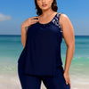 Women's Plus Size Two Piece Tankini Swimsuit with Pockets Tummy Control Bathing Suit with Boy Shorts