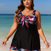 Plus Size Tummy Control Tankini Set Swimsuit Twist Front Swim Dress with Short Two Piece Bathing Suit