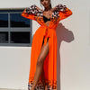 Sexy 3 Piece Swimsuits for Women Bikini Sets and Cover Up Cutout Sleeveless Halter Sheer Mesh Maxi Dress