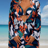 3 Piece Swimsuits for Women Sexy Leaf Print Bikini Set Mesh Cover Up Tropical Swimsuits
