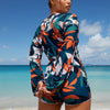 3 Piece Swimsuits for Women Sexy Leaf Print Bikini Set Mesh Cover Up Tropical Swimsuits