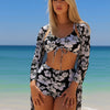 Womens 3 Pieces Bikini Set Swimsuit Tropical Beach Cover up Kimono Swimwear Bathing Suit with Boy Shorts