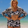 Womens 3 Pieces Bikini Set Swimsuit Tropical Beach Cover up Kimono Swimwear Bathing Suit with Boy Shorts