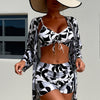 Womens 3 Pieces Bikini Set Swimsuit Tropical Beach Cover up Kimono Swimwear Bathing Suit with Boy Shorts