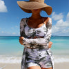 Womens 3 Pieces Bikini Set Swimsuit Tropical Beach Cover up Kimono Swimwear Bathing Suit with Boy Shorts