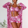 Womens 3 Pieces Bikini Set Swimsuit Tropical Beach Cover up Kimono Swimwear Bathing Suit with Boy Shorts