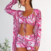 Womens 3 Pieces Bikini Set Swimsuit Tropical Beach Cover up Kimono Swimwear Bathing Suit with Boy Shorts