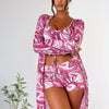 Womens 3 Pieces Bikini Set Swimsuit Tropical Beach Cover up Kimono Swimwear Bathing Suit with Boy Shorts