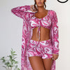 Womens 3 Pieces Bikini Set Swimsuit Tropical Beach Cover up Kimono Swimwear Bathing Suit with Boy Shorts