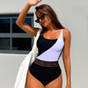 Women's One Piece Swimsuit Sports Adjustable Strap Bathing Suit Color Block Ribbed High Cut Swimsuits