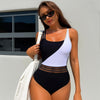 Women's One Piece Swimsuit Sports Adjustable Strap Bathing Suit Color Block Ribbed High Cut Swimsuits