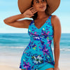 Women Retro Tankini Swimdress Tummy Control Bathing Suits Two Piece Tankini Tops with Bikini Bottoms Twist Swimwear
