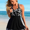 Women Plus Size Swimsuit Two Piece Flowy Swimdress Tummy Control Bathing Suits with High Waisted Shorts