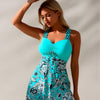 Women Plus Size Swimsuit Two Piece Flowy Swimdress Tummy Control Bathing Suits with High Waisted Shorts