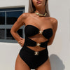 Women's Metallic Starfish Cut Out Strapless Bandeau Swimsuit