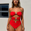 Women's Metallic Starfish Cut Out Strapless Bandeau Swimsuit