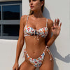 Women's 2 Piece Bikini Sets Boho Floral Print Underwire Swimsuit Tie Front Cut Out Bathing Suit