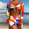 Womens 3 Pieces Bikini Set Swimsuit Tropical Beach Cover up Kimono Swimwear Bathing Suit with Boy Shorts
