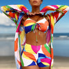 Womens 3 Pieces Bikini Set Swimsuit Tropical Beach Cover up Kimono Swimwear Bathing Suit with Boy Shorts