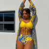 Women's 3 Pieces Bikini Bathing Suit Drawstring Swimsuit with Cover Ups Kimono