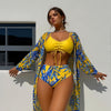 Women's 3 Pieces Bikini Bathing Suit Drawstring Swimsuit with Cover Ups Kimono