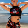 Women's Tankini Sets Two Piece Swimsuit High Neck Halter Mid Rise Adjustable Drawstrings