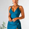 2-Piece Women's Black Bathing Suit - Tummy Control V-Neck Swim Dress with Skirt Bottom