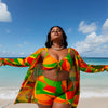 Women's Plus Size Bathing Suit 3 Piece Bikini Set Tie Front High Waisted Swimsuit with Cover Up Swim Shorts Set