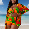Women's Plus Size Bathing Suit 3 Piece Bikini Set Tie Front High Waisted Swimsuit with Cover Up Swim Shorts Set