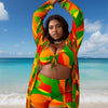 Women's Plus Size Bathing Suit 3 Piece Bikini Set Tie Front High Waisted Swimsuit with Cover Up Swim Shorts Set