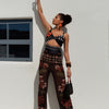 Two Piece Sets for Women Sexy Printing Halter Bandage Top Long Straight Pants Vacation Outfits Beach