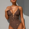 Women's One Piece Swimsuit Deep V Neck Keyhole Cutout O Ring Textured Bathing Suit