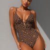 Women's One Piece Swimsuit Deep V Neck Keyhole Cutout O Ring Textured Bathing Suit