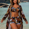 Women's 3 Piece Swimsuits Sexy Bikini Sets Triangle Bathing Suit Tropical Beach Cover up Kimono Swimwear