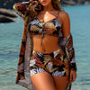 Women's 3 Piece Swimsuits Sexy Bikini Sets Triangle Bathing Suit Tropical Beach Cover up Kimono Swimwear