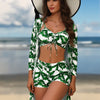 Women's 3 Piece Swimsuits Sexy Bikini Sets Triangle Bathing Suit Tropical Beach Cover up Kimono Swimwear