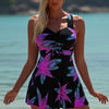 Women's Elegant Crossover One Piece Swimdress Floral Skirted Swimsuit