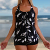 Women Plus Size Swimsuit Two Piece Flowy Swimdress Tummy Control Bathing Suits with High Waisted Shorts