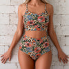 Women's Bikini Sets Floral Print Whip Stitch 2 Piece Swimsuits High Waisted Scoop Bathing Suits