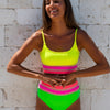 Women's High Waisted Bikini Sets Sporty Two Piece Swimsuits Color Block Cheeky High Cut Bathing Suits
