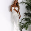Women's 2 Piece Outfits Twist Strapless Bandeau Crop Tops and Tie Front Bodycon Maxi Skirt Set