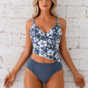 Womens Tummy Control Tankini Swimsuits Color Block Bathing Suit V Neck Two Piece Swimwear with Shorts